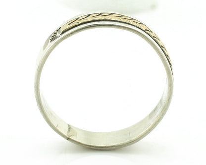 Navajo Ring 925 Silver & Solid 14k Yellow Gold Artist Signed RE Hand Stamped