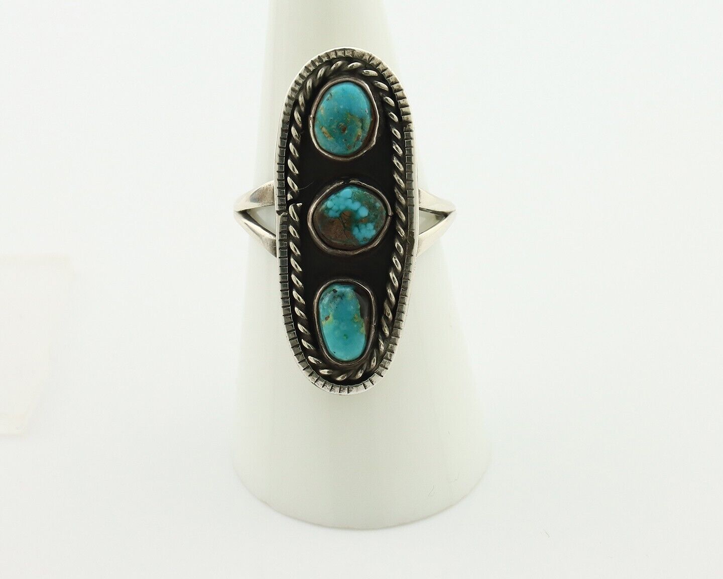 Navajo Ring .925 Silver Natural Blue Turquoise Native American Artist C.80's