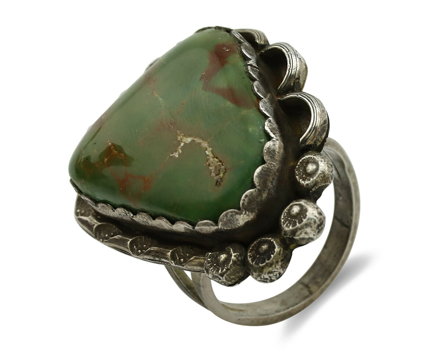 Navajo Ring .925 Silver Manassas Turquoise Artist Signed R C.1980's