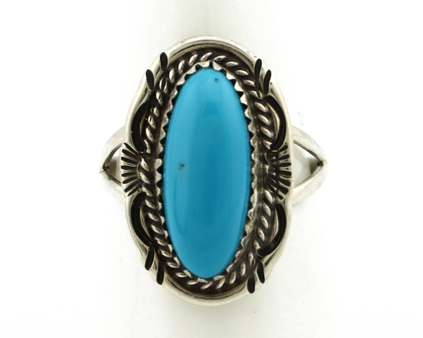 Navajo Ring .925 Silver Sleeping Beauty Turquoise Artist Signed Anna Begay C80s