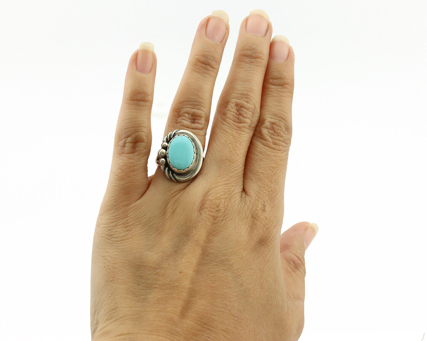 Navajo Ring .925 Silver Natural Blue Turquoise Native American Artist C.1980's