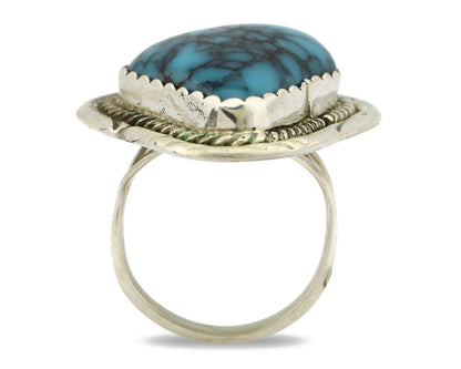 Navajo Ring .925 Silver Turquoise Mountain Artist Signed AC C.80's