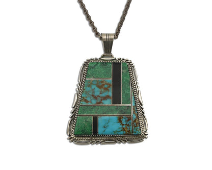 Navajo Necklace 925 Silver Turquoise & Onyx Artist Signed LTB C.80's