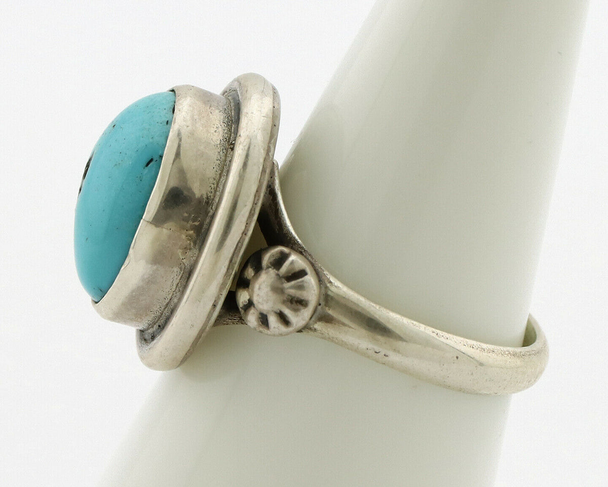 Navajo Ring .925 Silver Sleeping Beauty Turquoise Native American Artist C.1980s