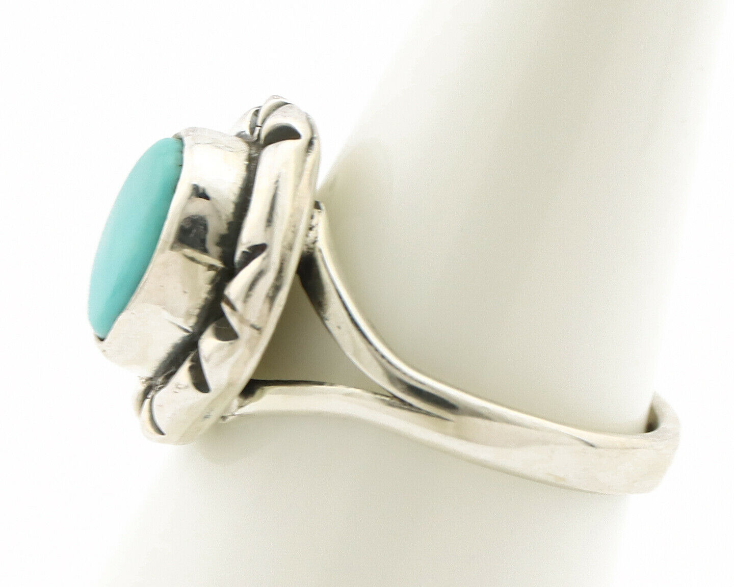 Navajo Ring .925 Silver Kingman Turquoise Artist Signed Gecko C.90's
