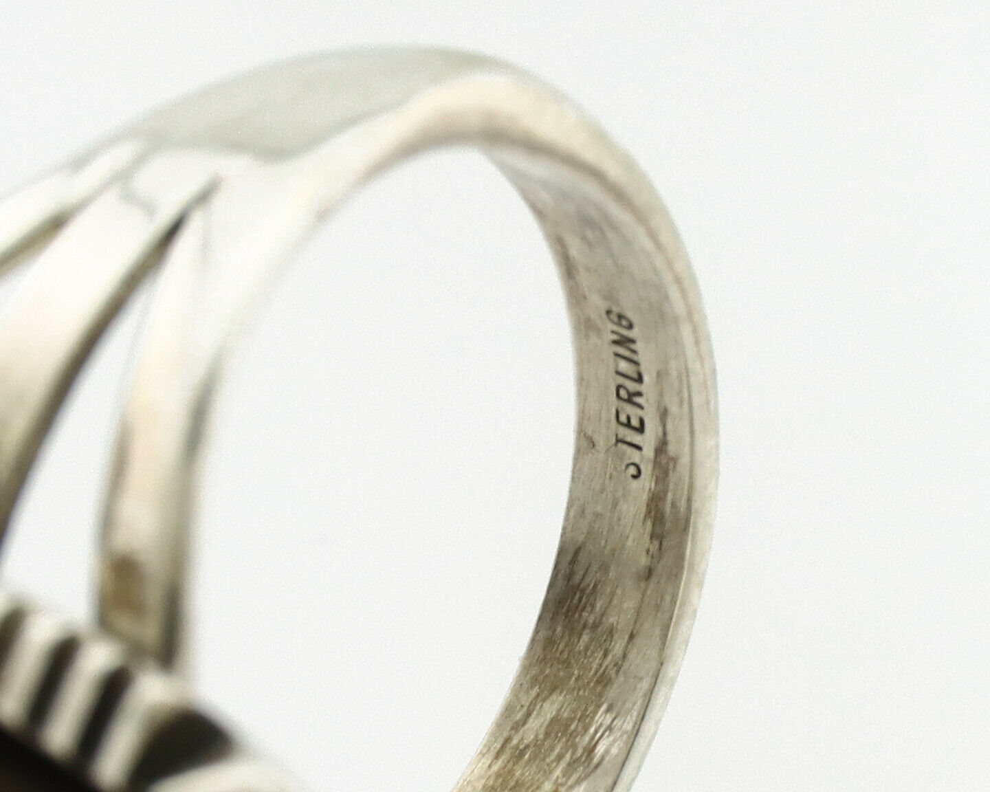 Navajo Ring .925 Silver Spiderweb Turquoise Artist Signed B C.1980's