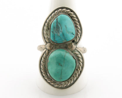 Navajo Ring .925 Silver Globe Turquoise Native American Artist C.1980's