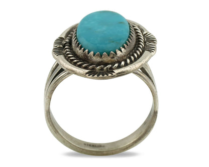 Navajo Ring .925 Silver Kingman Turquoise Artist Signed Begay C.1980's