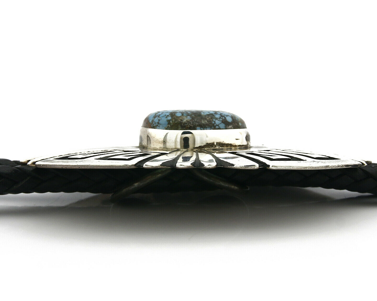 Navajo Turquoise Bolo Tie .925 Silver Bisbee Turquoise Artist Signed T Billy