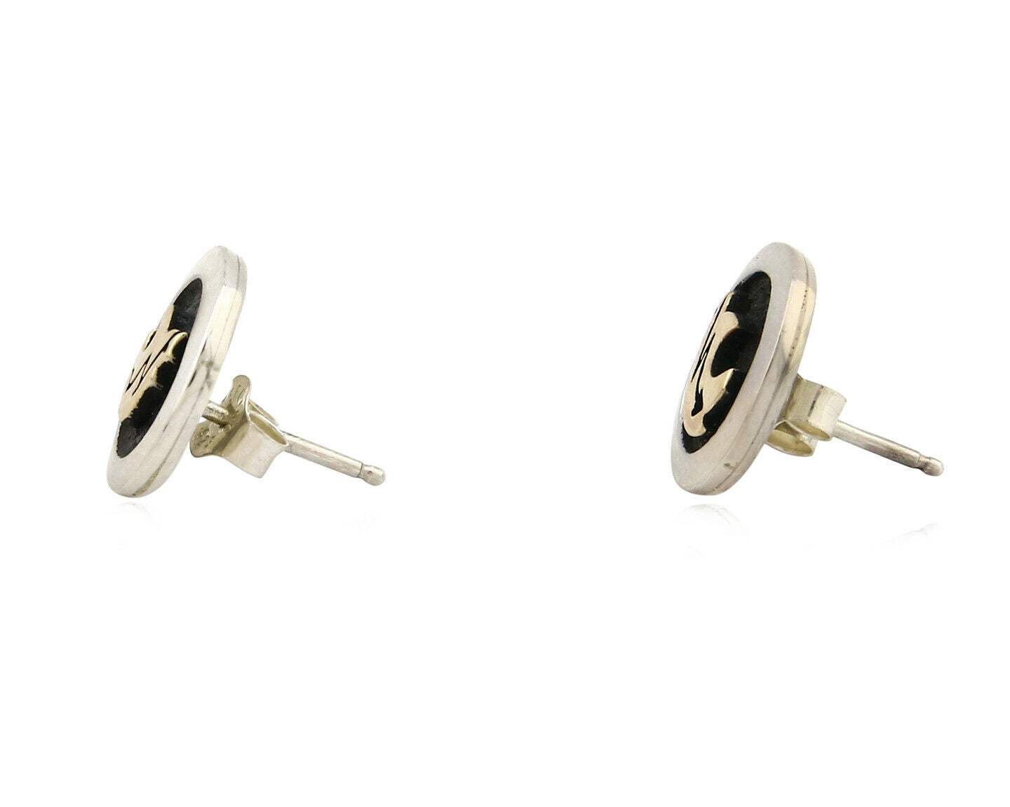 Navajo Eagle Head Earrings .925 Silver 14k SOLID Yellow GOLD MM Rogers & NJ C.80