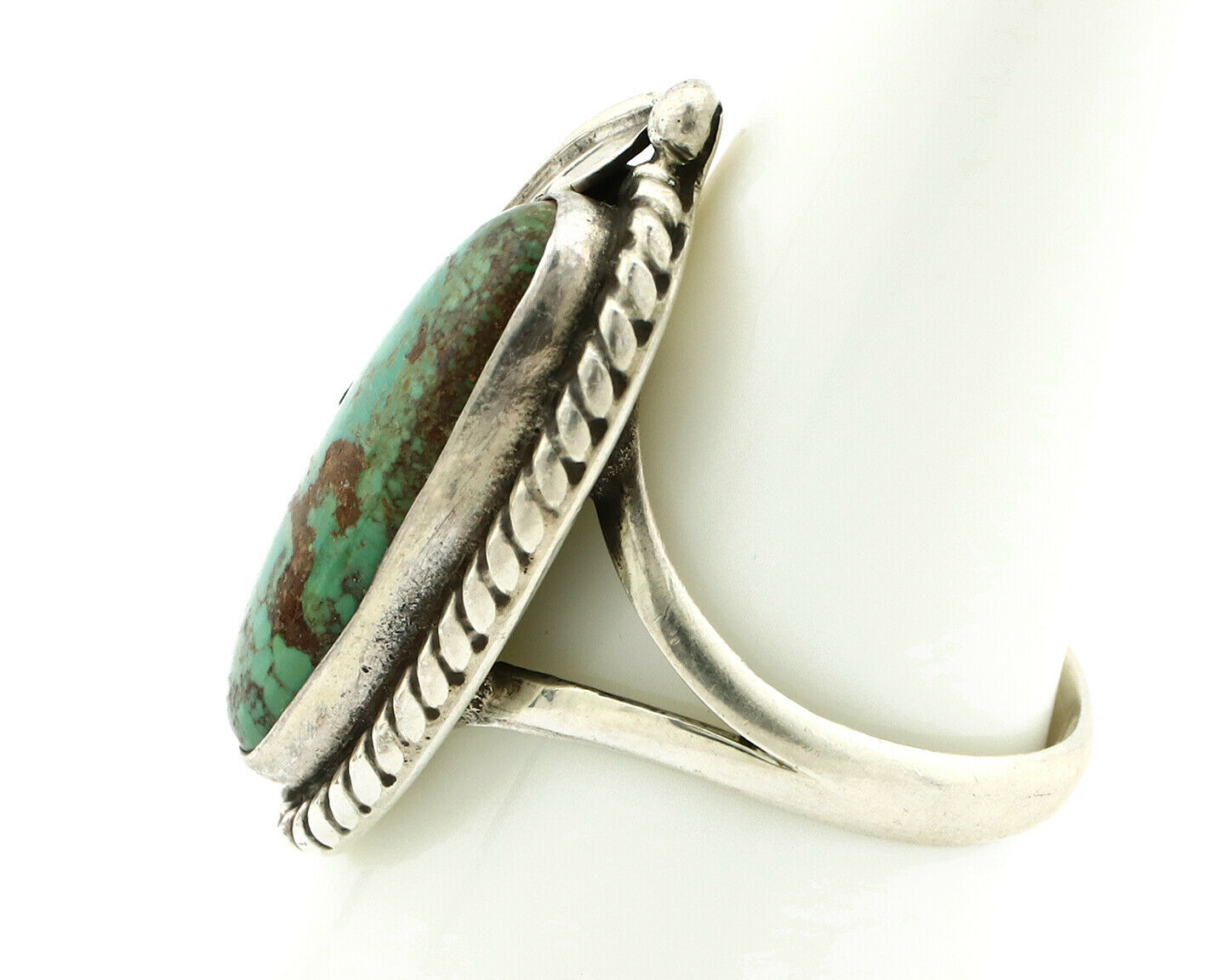 Navajo Ring .925 Silver Turquoise Mountain Signed Artist Apache C.80's