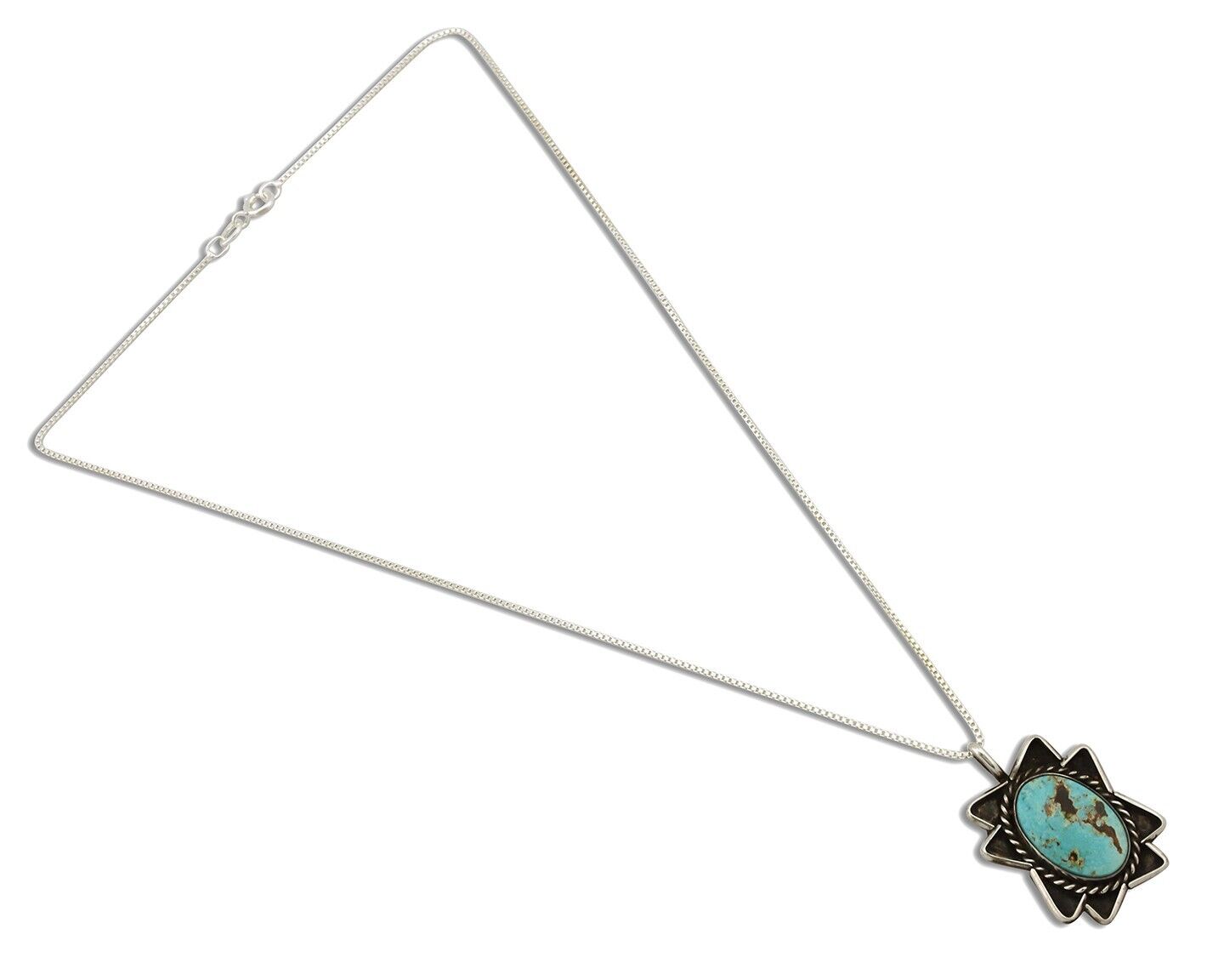 Navajo Handmade Necklace 925 Silver Natural Blue Turquoise Native Artist C.70's