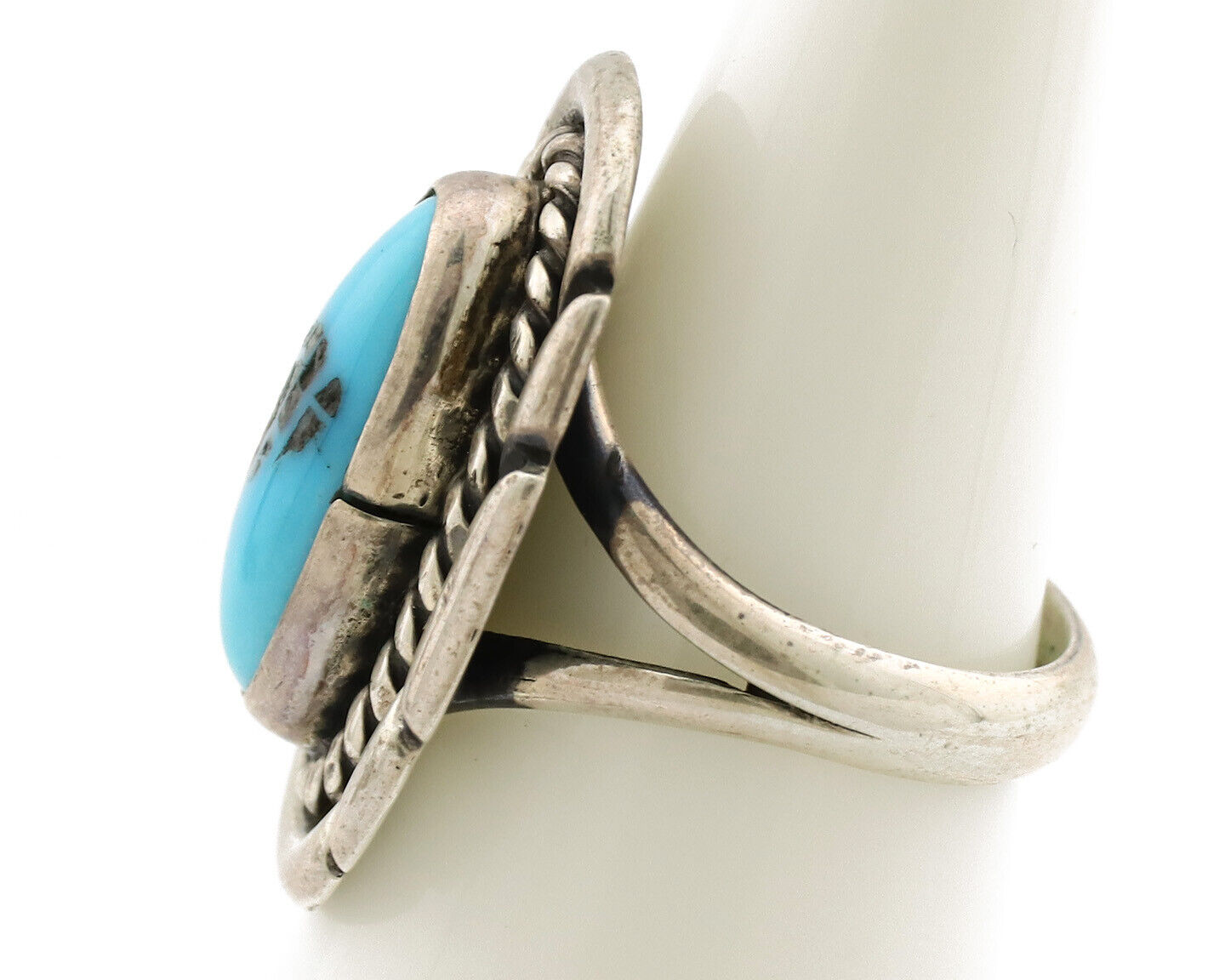 Navajo Ring .925 Silver Sleeping Beauty Turquoise Artist Signed M Montoya C.80's