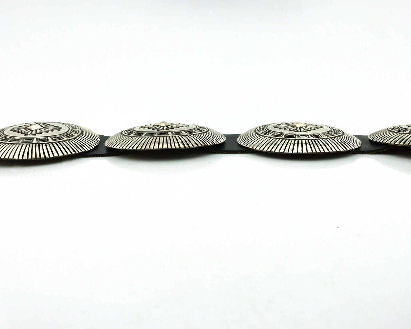 Navajo Concho Belt .925 Silver Hand Stamped Artist Signed LM C.80's