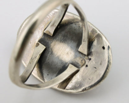 Navajo Ring .925 Silver Nevada Turquoise Native American Artist C.1980's