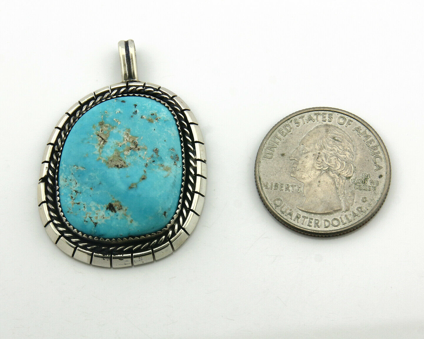 Navajo Pendant .925 Silver Kingman Turquoise Signed Artist Tom Willeto C.80's