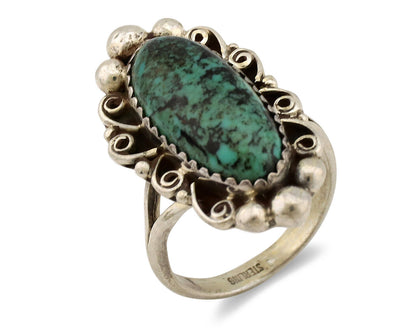 Navajo Ring .925 Silver Spiderweb Turquoise Artist Signed TALHAT C.80's