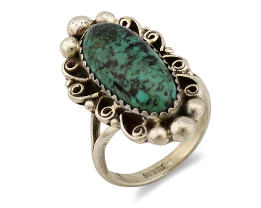 Navajo Ring .925 Silver Spiderweb Turquoise Artist Signed TALHAT C.80's