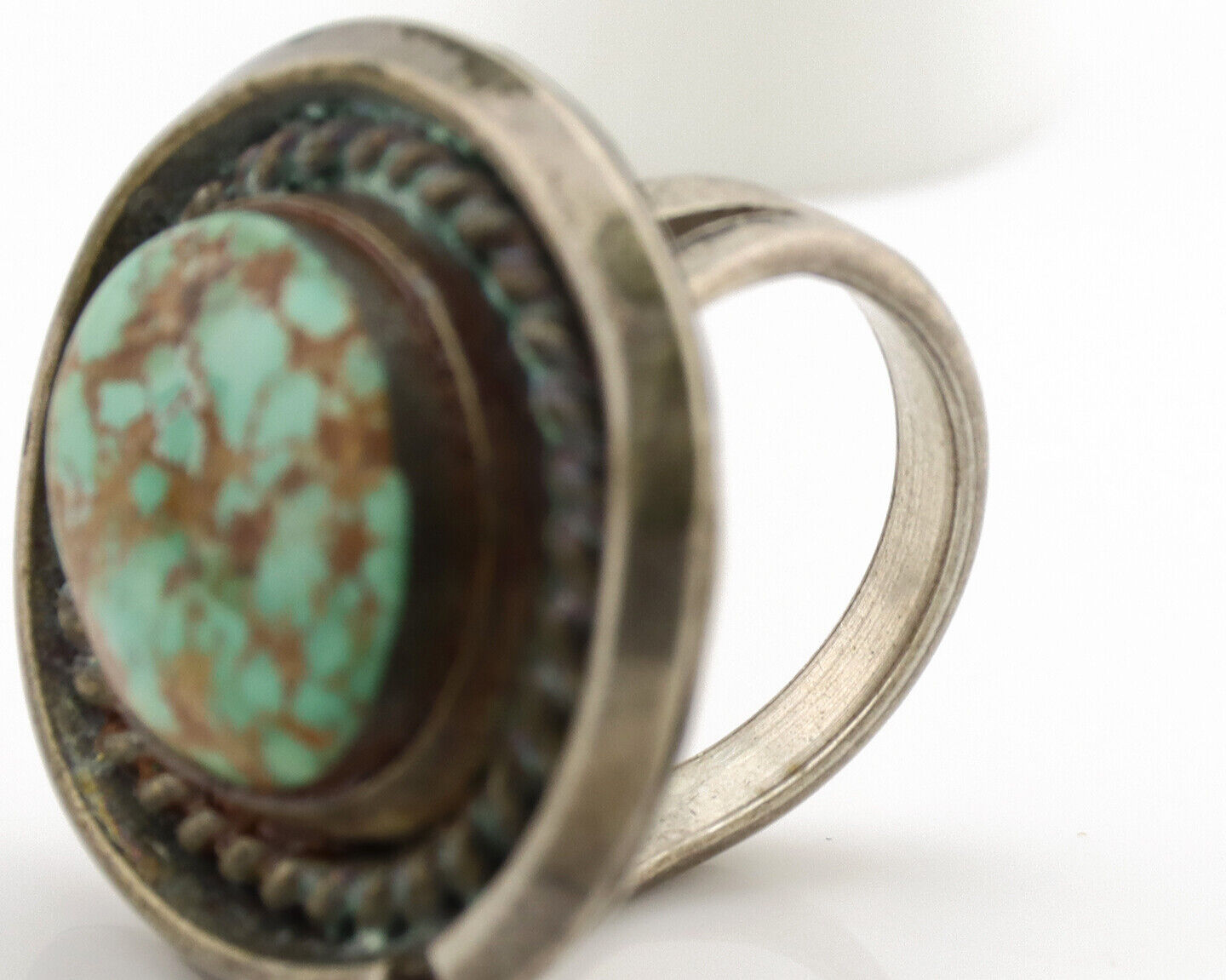 Navajo Ring .925 Silver Spiderweb Turquoise Native American Artist C.1980's