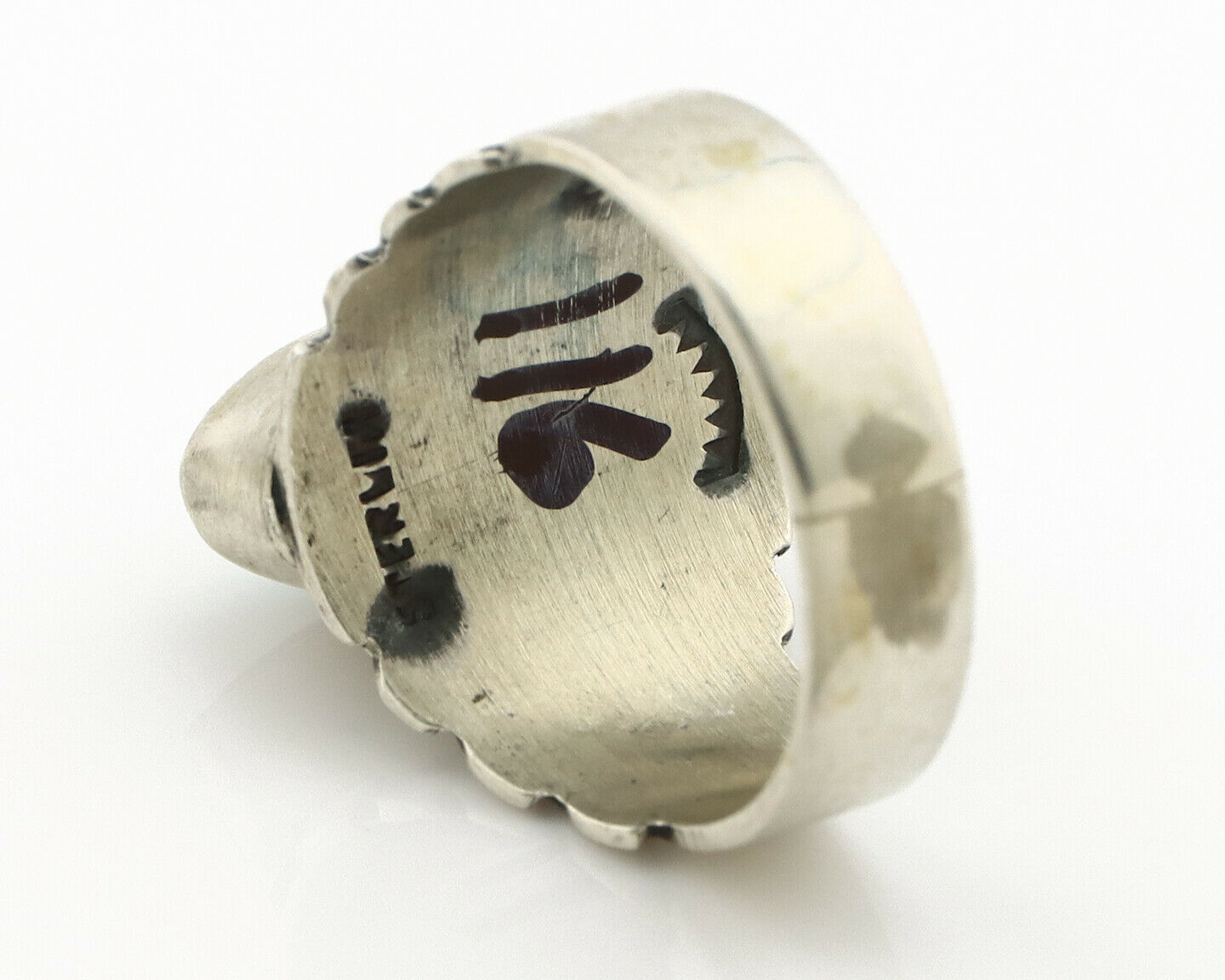 Navajo Ring .925 Silver Kingman Turquoise Artist Signed Apache C.80's