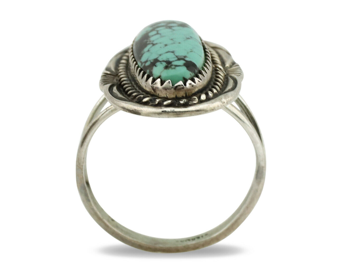 Navajo Ring .925 Silver Spiderweb Turquoise Native American Artist C.1980's