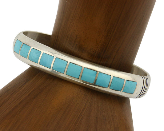 Navajo Bracelet .925 Silver Southwest Turquoise Cuff Artist TAHE C.80's