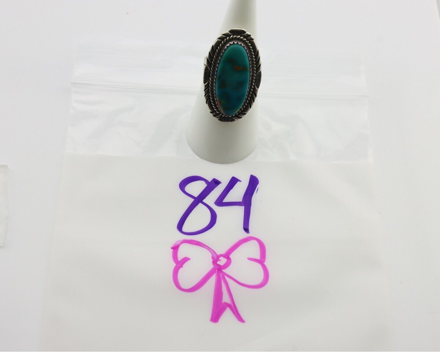 Navajo Ring .925 Silver Blue Gem Turquoise Artist Signed M Begay C.80's