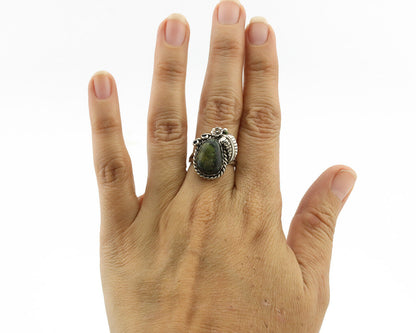 Navajo Ring .925 Silver Green Turquoise Handmade Native American Artist C.1980s