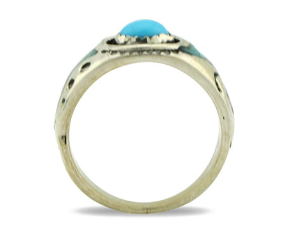 Navajo Handmade Ring 925 Silver Blue Turquoise & Coral Native American C.80's