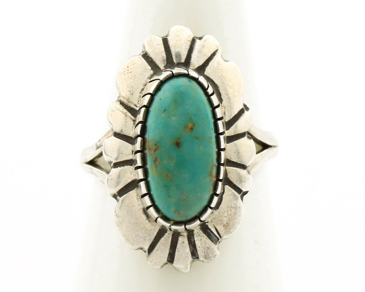 Navajo Ring .925 Silver Green Turquoise Artist Signed M Montoya C.80's