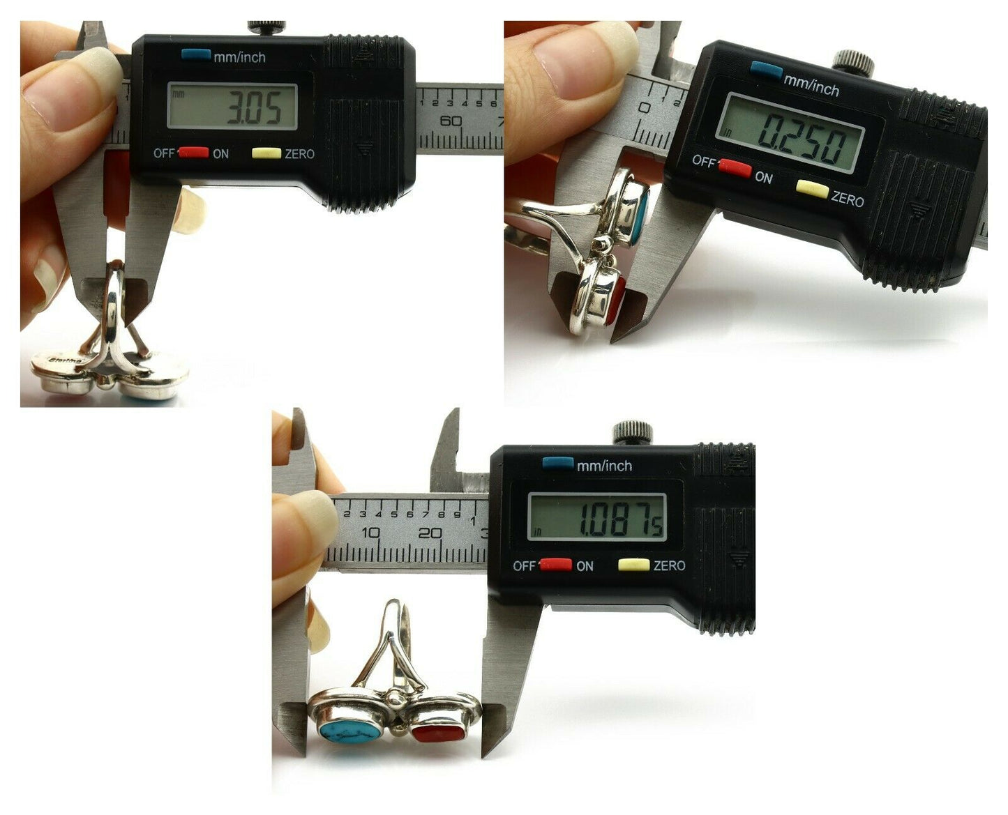 Navajo Ring .925 Silver Red Coral & Blue Turquoise Native Artist C.80's