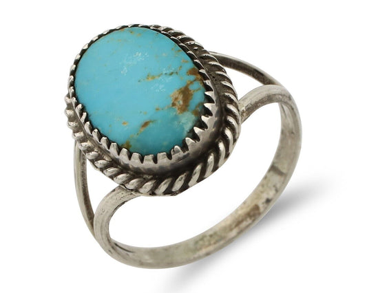 Navajo Handmade Ring 925 Silver Kingman Turquoise Artist Signed MC C.80's