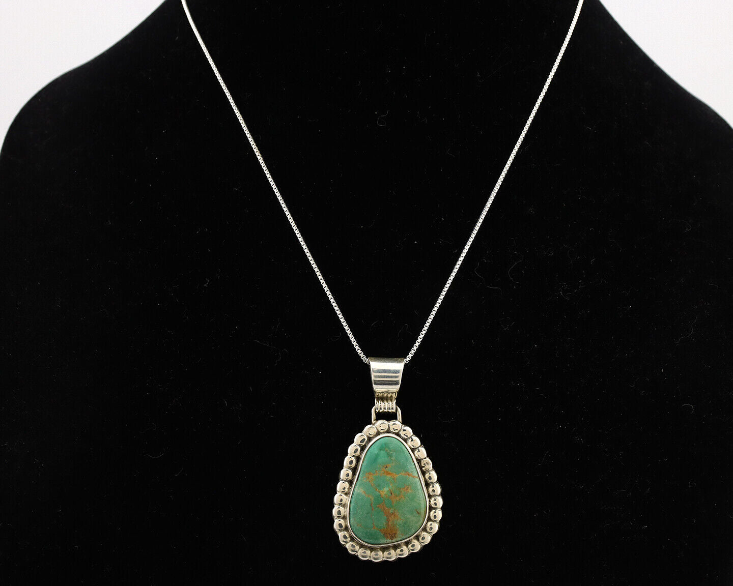 Navajo Necklace .925 Silver Kingman Turquoise Signed Native C.1980's
