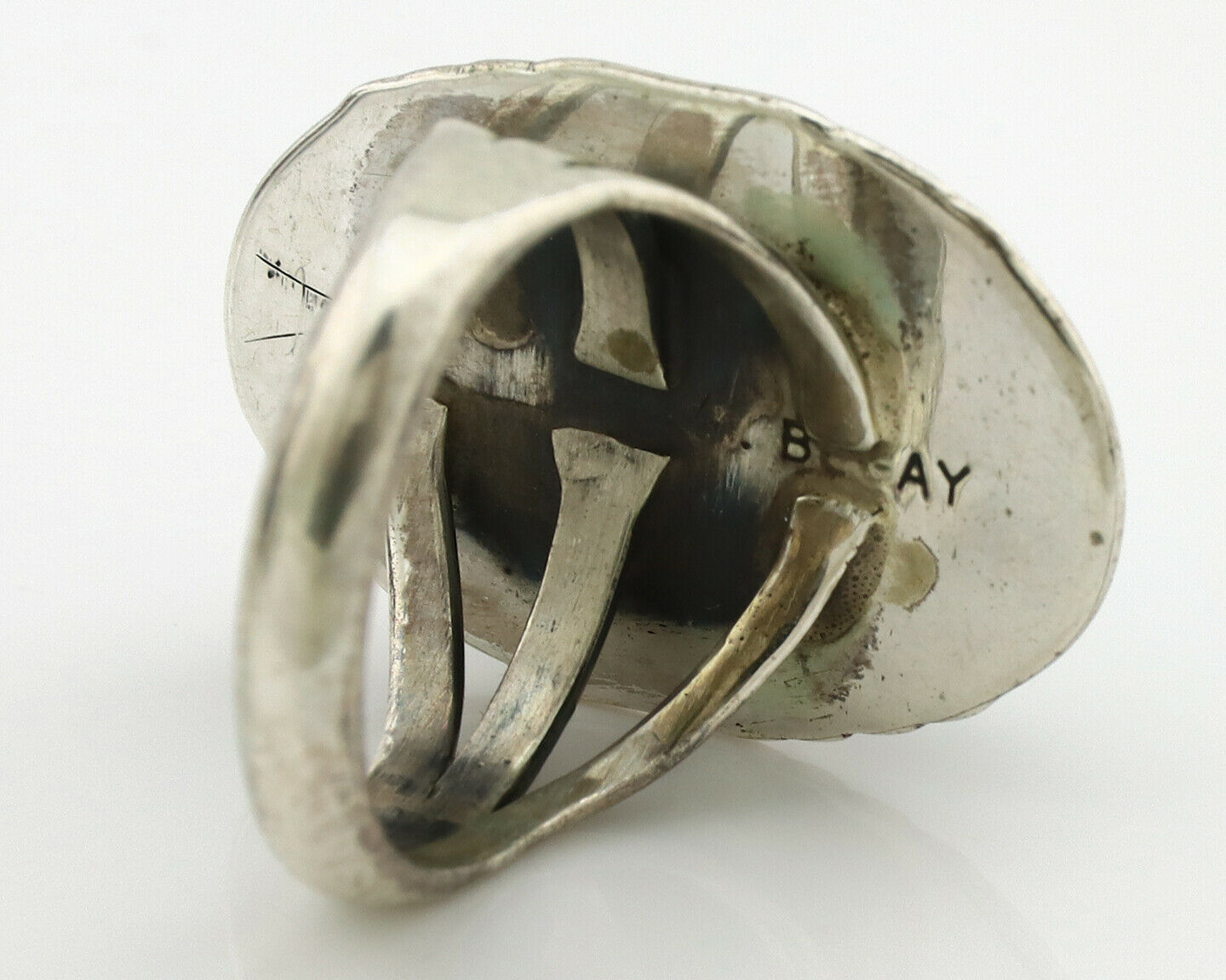 Navajo Ring .925 Silver Kingman Turquoise Signed M Begay C.1980's