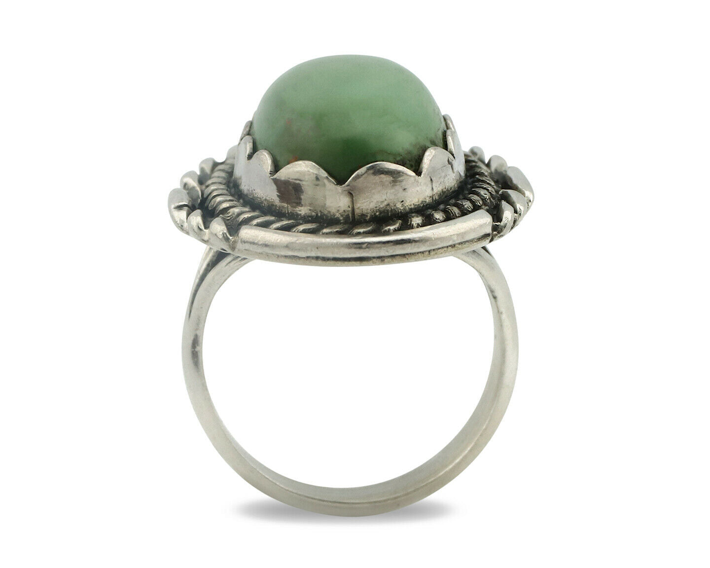 Navajo Ring .925 Silver Natural Uncolored Green Turquoise Signed Apache C.80's