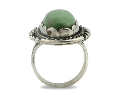 Navajo Ring .925 Silver Natural Uncolored Green Turquoise Signed Apache C.80's