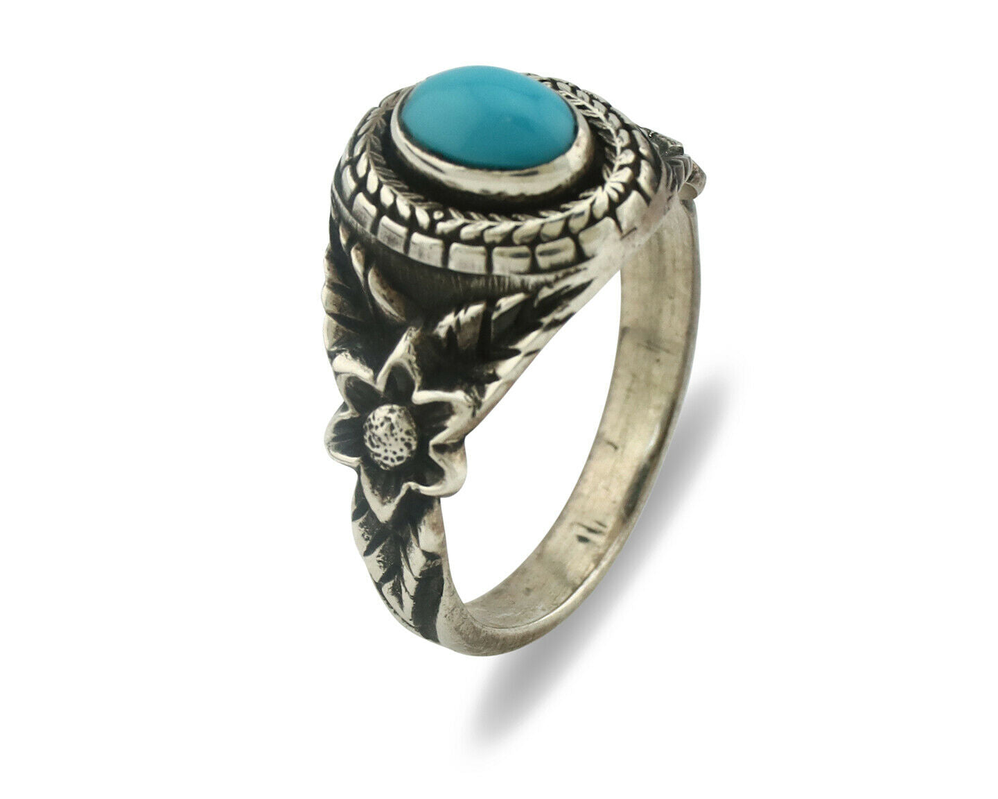 Navajo Ring .925 Silver Natural Blue Turquoise Native American Artist C.80's