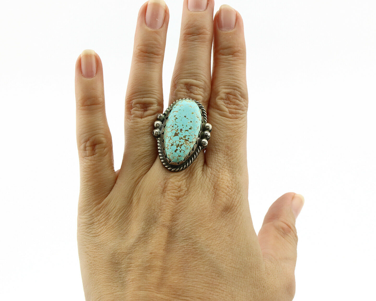 Navajo Ring .925 Silver Kingman Turquoise Native American Artist C.80's