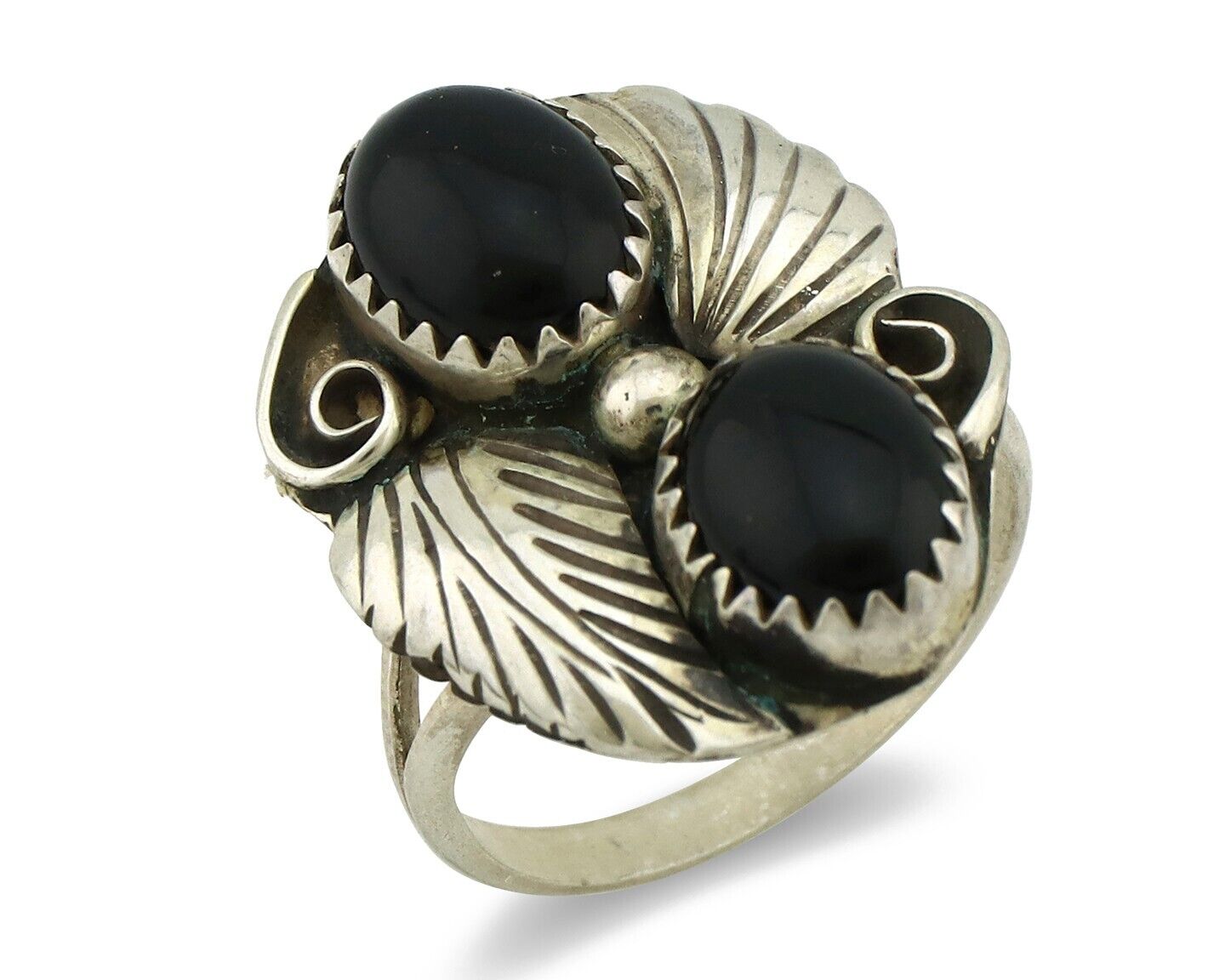 Navajo Ring 925 Silver Natural Mined Onyx Artist Signed T Thomas C.80's