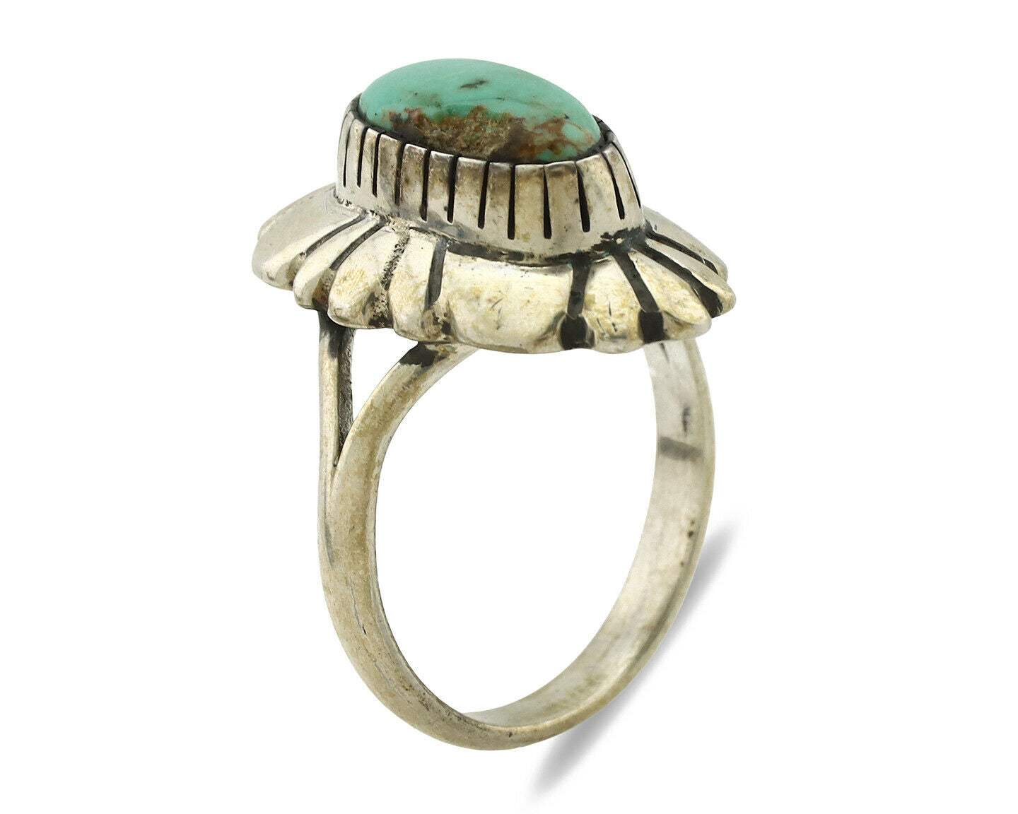 Navajo Ring .925 Silver Natural Mined Turquoise Artist Signed M Montoya C.80's
