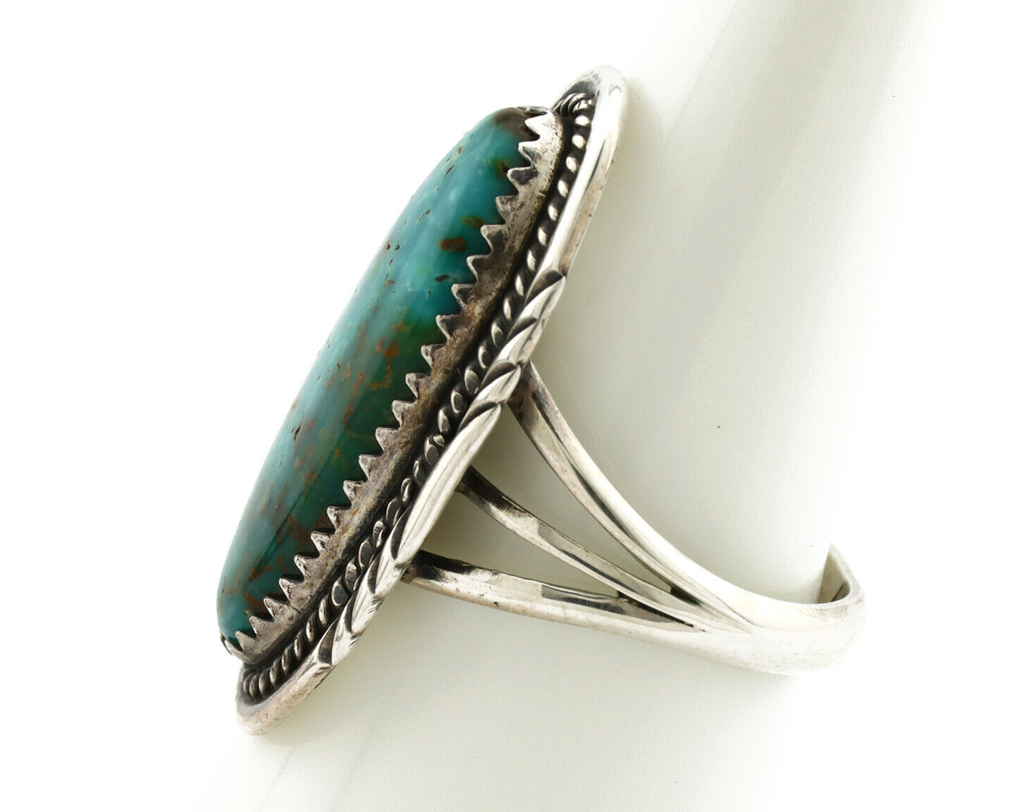 Navajo Ring .925 Silver Blue Gem Turquoise Artist Signed USA C.80's
