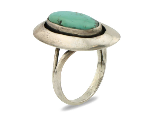 Navajo Shadow Box Ring .925 Silver Blue Turquoise Signed M Montoya C80s