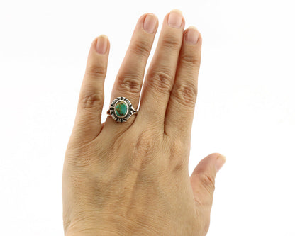 Navajo Ring .925 Silver Kingman Turquoise Artist Signed Gecko C.90's