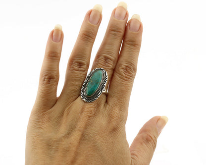 Navajo Ring .925 Silver Blue Gem Turquoise Native American Artist C.80's