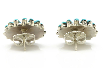 Zuni Earrings .925 Silver Petti Point Natural Blue Turquoise Native Artist C.80s
