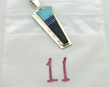 Navajo Necklace .925 Silver Landers Turquoise Signed H+V Thompson C.80's