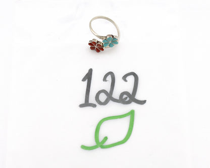 Zuni Flower Ring 925 Silver Turquoise & Coral Native American Artist C.80's