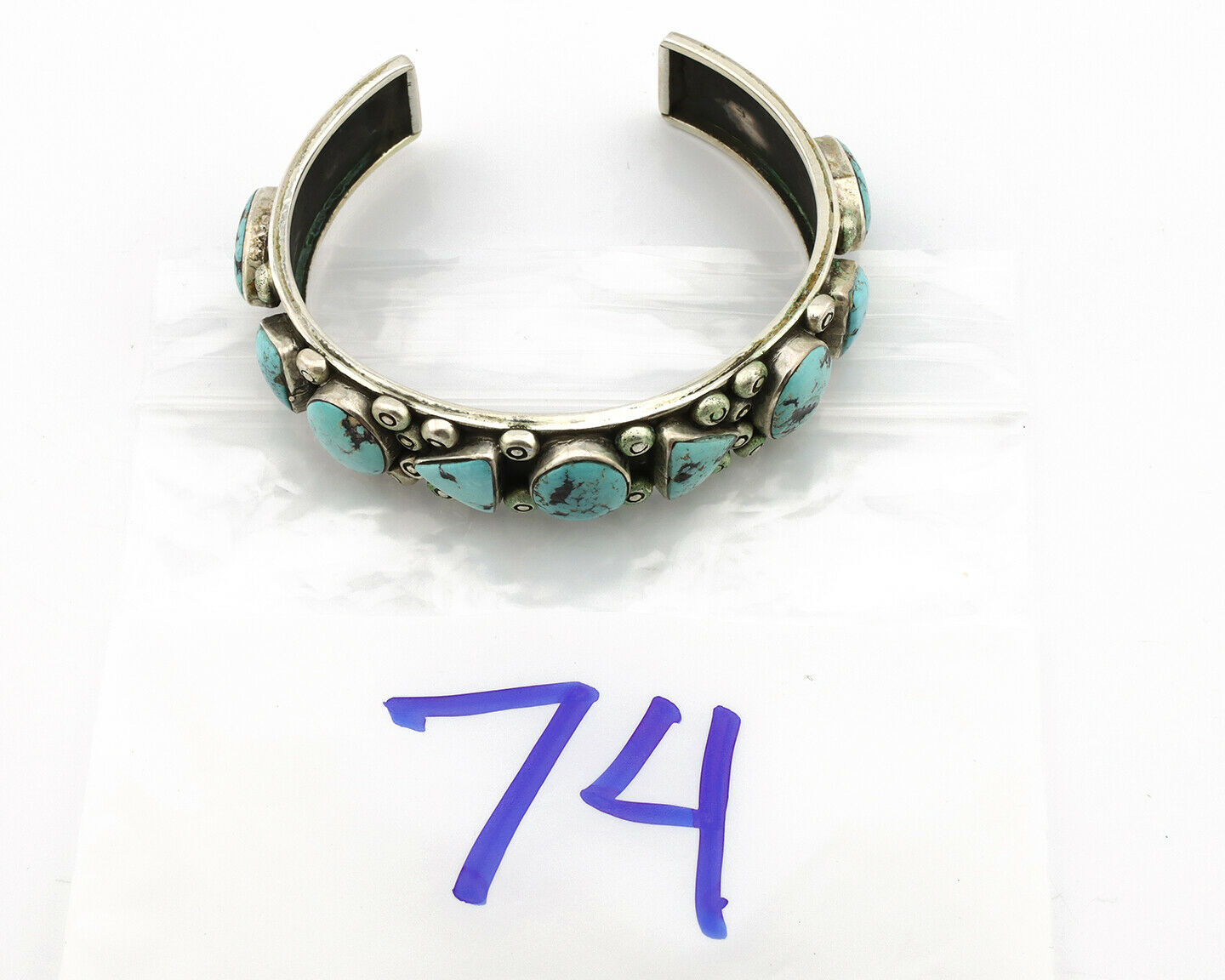 Navajo Bracelet .925 Silver Blue Nevada Turquoise Artist Signed CR 80's