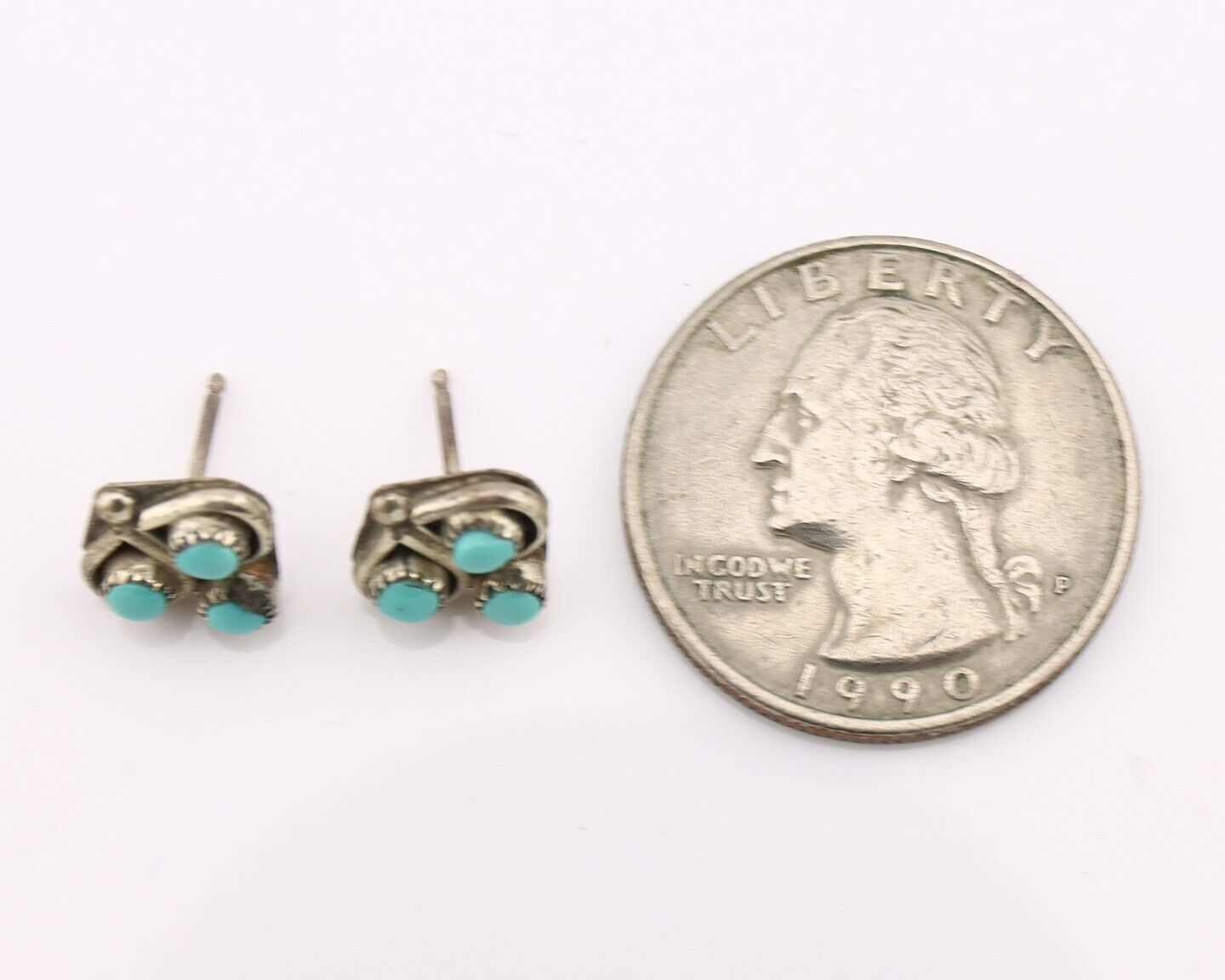 Zuni Earrings 925 Silver Sleeping Beauty Turquoise Native American Artist C.80's