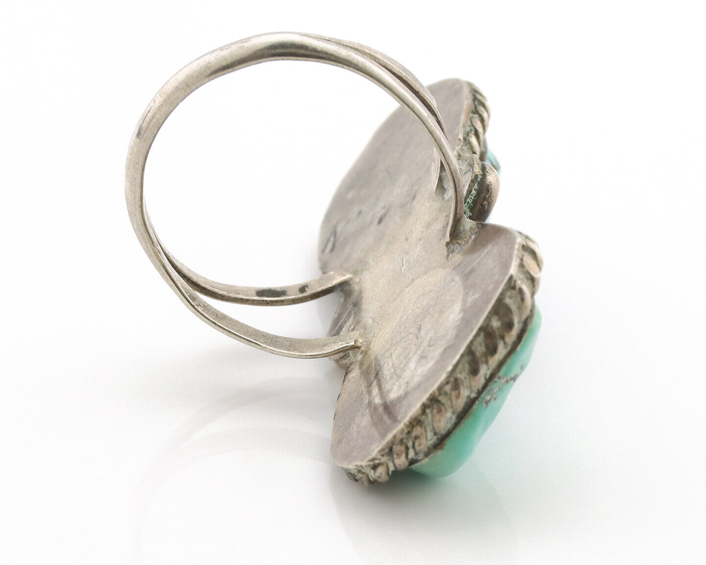 Navajo Ring .925 Silver Globe Turquoise Native American Artist C.1980's